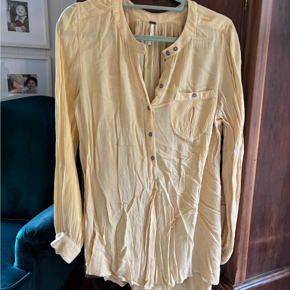 Free People Butter Yellow Button-Up Blouse, Small